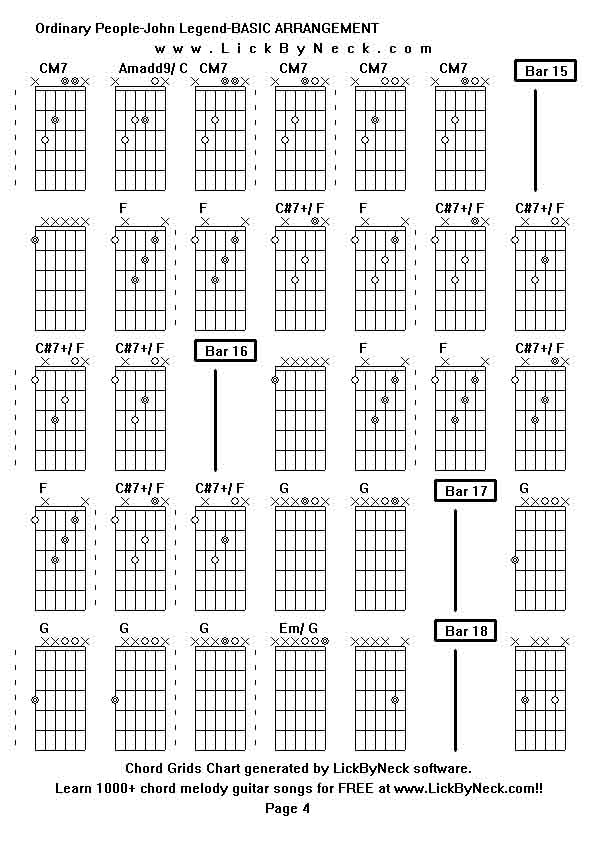 Chord Grids Chart of chord melody fingerstyle guitar song-Ordinary People-John Legend-BASIC ARRANGEMENT,generated by LickByNeck software.